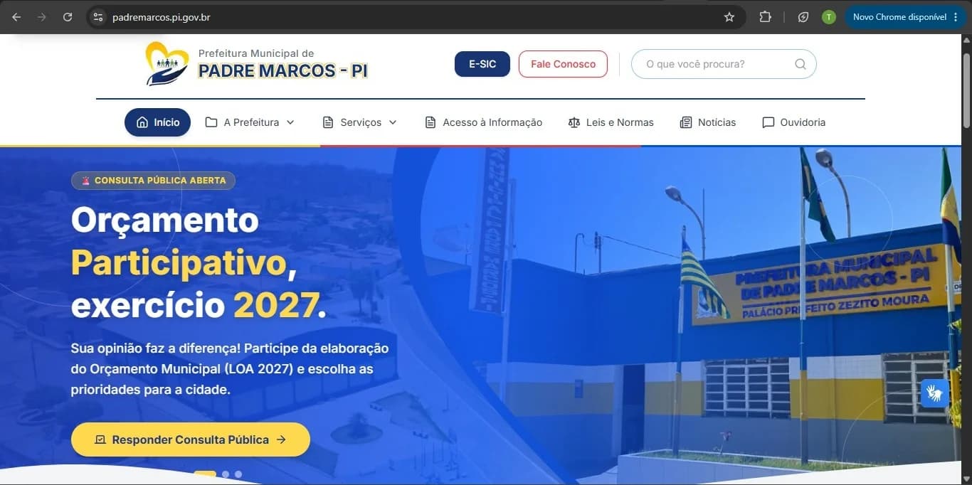 Prefeitura de Padre Marcos abre consulta pública para elaboração do Orçamento Participativo 2027